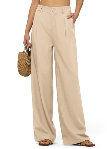 Women's Linen Pants Wide Leg Dressy Casual Beach Linen Pants Summer with Pockets 29" 31"