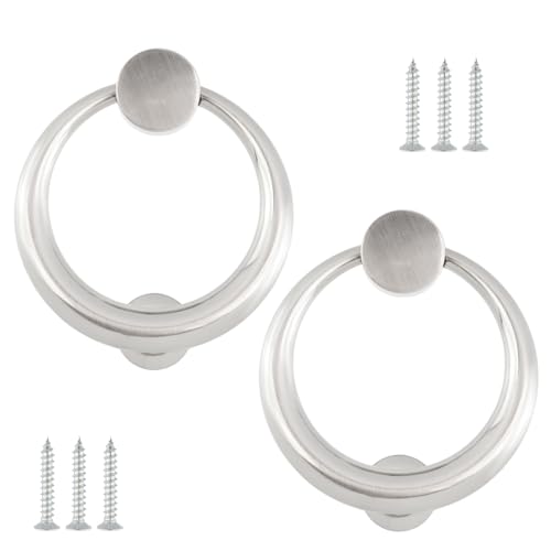 Antrader Simple Door Knocker,Round Front Door Knocker with Screws,Brushed,2Pcs