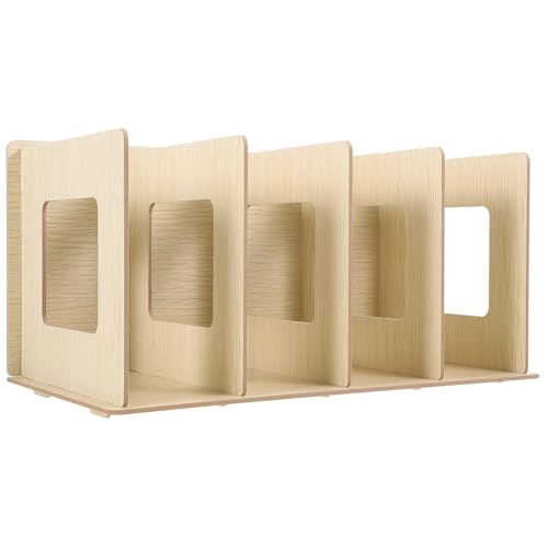 Gatuida Wooden Desktop Bookshelf Book Storage Rack Practical Book Holder for Office Desk Vinyl Record and CD Display Organizer Suitable for Study and Dorm Room