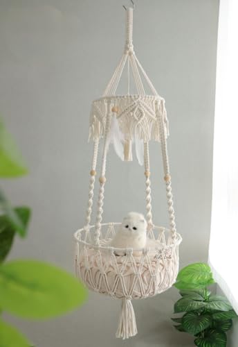R.R.LALA Cotton Macrame Cat Hammock, Handwoven Pet Hanging Bed, Kitty Hammock – Off White R.R.LALA Cotton Macrame Cat Hammock, Handwoven Pet Hanging Bed, Kitty Hammock – Off White
