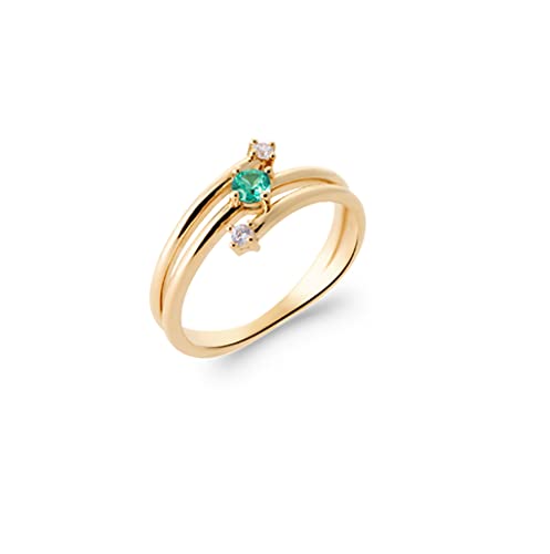 Bague Anneau 3 Rangs en Plaqué Or avec Oxyde de Zirconium Vert