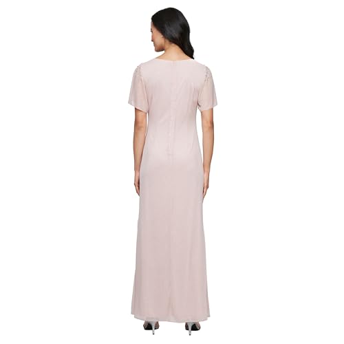 Image of S.L. Fashions Women's Glitter Mesh Stretch Dress W /Shoulder Embellishment Formal Long Gown, (Petite and Regular Sizes)