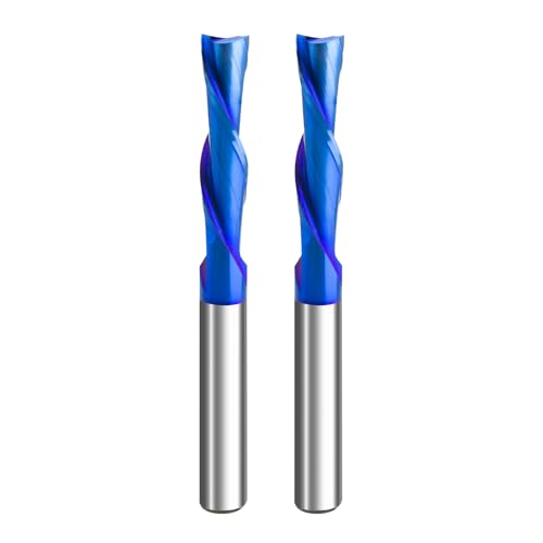 Image of 2PCS Down Cut Router Bits 1 /4 inch Shank 1 /4 inch Cutting Diameter 2-1 /2 inch Overall Length with Nano Blue Coating Solid Carbide Spiral Plunge Router Bits for Wood Carving Milling