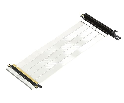 Image of LINKUP - Ultra PCIe 4.0 X16 Riser Cable (Open Box) [RTX4090 RX6950XT x570 Z690 Tested] PCI Express Gen4 Reverse PCIE Connector w / 270 Degree Socket (24cm /9.44 inch) Compatible with NZXT H1 w /o screw┃White