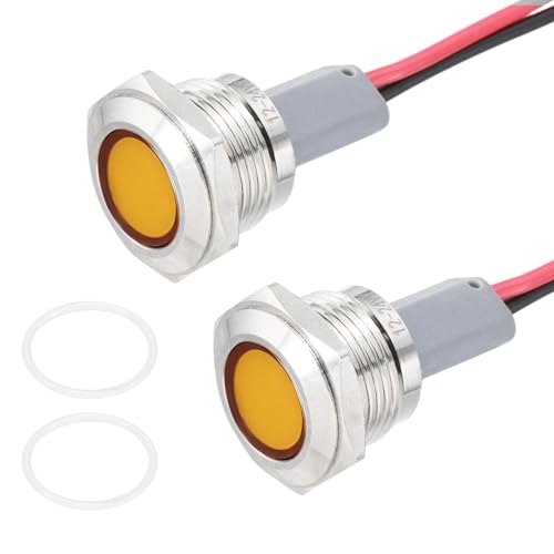 Luz indicadora 16mm PATIKIL LED de señal amarilla impermeable IP67 con cable de 12V 24V