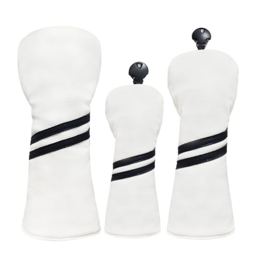 Scott Edward 3 Pcs Golf Club Covers PU Golf Headcovers Golf Club Protector Fit Well Driver and Fairway Wood Fit Most Golf Clubs (White)