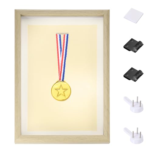 Marco de sombra para medallas de fútbol y fotos PATIKIL en madera vertical para pared 2