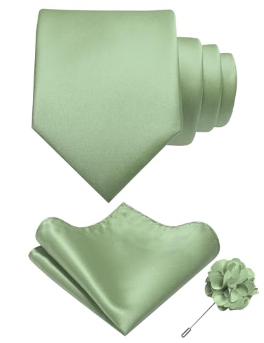 Image of RBOCOTT Solid Color Tie and Pocket Square Hankerchief with Lapel Pin Set for Men