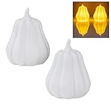Photo Gallery set di 2 lampadine a led a forma di zucca, colore bianco, altezza 11 cm, con timer, in porcellana, decorazione per l autunno, decorazione per halloween Photo Gallery set di 2 lampadine a led a forma di zucca, colore bianco, altezza 11 cm, con timer, in porcellana, decorazione per l autunno, decorazione per halloween