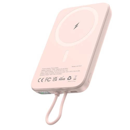 Image of AsperX Wireless Portable Charger, 10000mAh Magnetic Power Bank with Type-C Cable, 22.5W PD Fast Charging Output Portable Battery Pack for iPhone 17 /16 /15 /14 /13 /12 / All Series, Pink