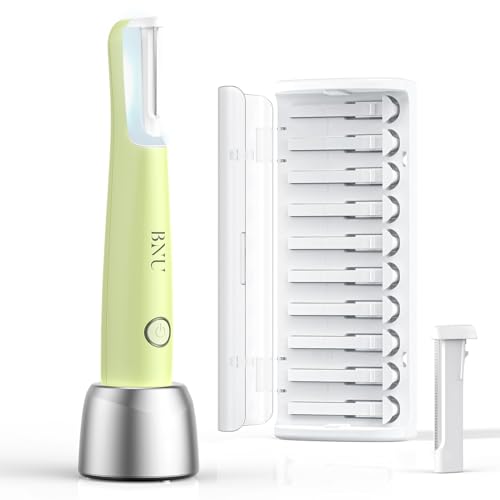 BNU Dermaplaning Tool for Face, Dermaplane Razor for Women Face LED Light Facial Exfoliation & Peach Fuzz Hair Removal, 3 Speeds Rechargeable Sonic Edge Technology 10 Refill Blades Green