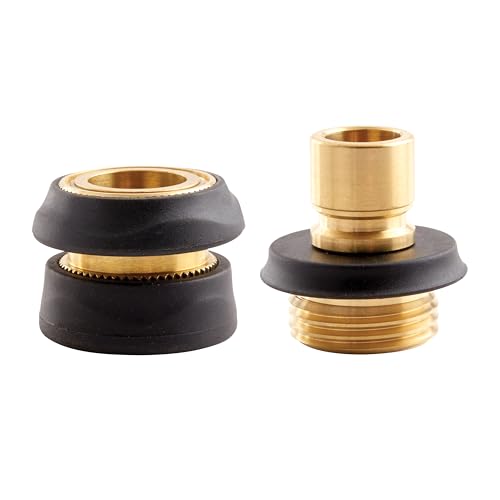 Gilmour 2pc Hose Connector Set, Brass Garden Hose Quick Connect Fittings for Hoses, Nozzles and Sprinklers