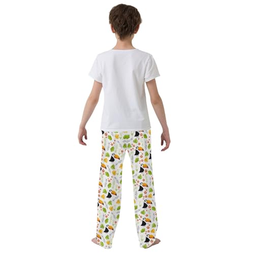 Tropical Parrot Print Boys Long Pants Soft Trousers Elastic Waist Kids Lounge Bottoms with Pockets S-XL3