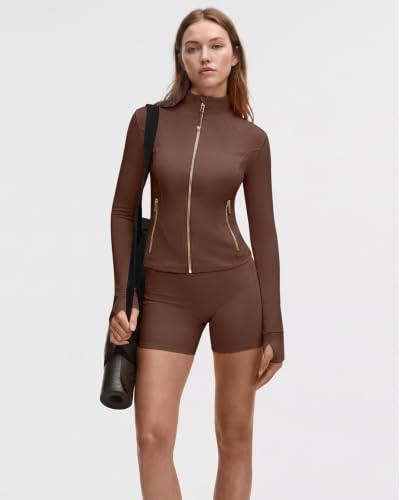 Image of SUUKSESS Women Golden Full Zip Up Workout Cropped Jackets Lightweight Athletic Yoga Tops