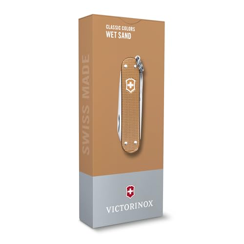 Image of Victorinox Classic SD Alox Swiss Army Knife, Compact, 5 Functions, Swiss Made Pocket Knife with Small Blade, Screwdriver and Key Ring - Wet Sand (Brown)
