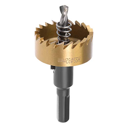 sourcingmap 32mm HSS Drill Bit Hole Saw Titanium Plated for Stainless Steel Metal Alloy, 32x14.5mm