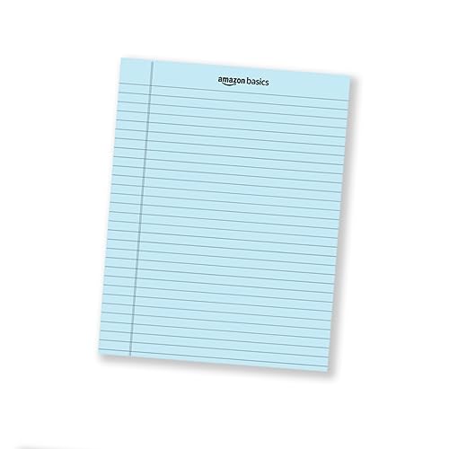 Image of amazon basics Wide Ruled 10.5x8.5 - Inch 50-Sheet Lined Writing Note Pad, Blue - Pack of 12
