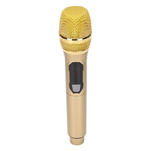 Micrófono Inalámbrico, Micrófono Inalámbrico de Mano Micrófono Inalámbrico de 6,35 Mm / 3,5 Mm con Pantalla LED para Conferencias en el Hogar Al Aire Libre(Dorado)