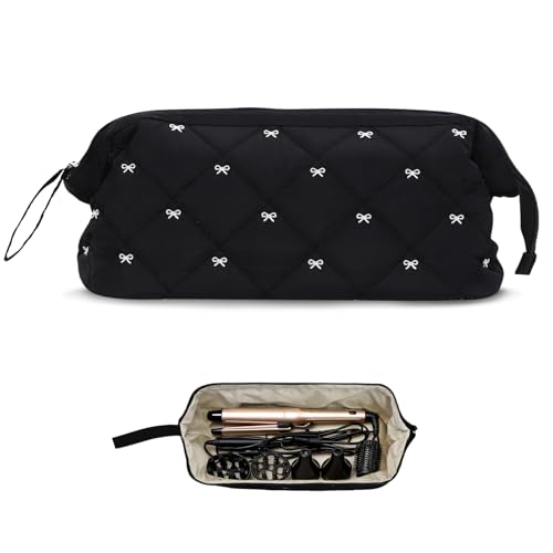 Stratalife Quilted Hair Tools Travel Bag with Polishing Cloth Compatible with Dyson Airwrap Shark Flex Style, Portable Toiletry Bag Hair Dryer Curling Iron Carrying Case Travel Essentials Bl