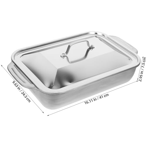 Plat rectangulaire profond en acier inoxydable durable avec poignées - 3