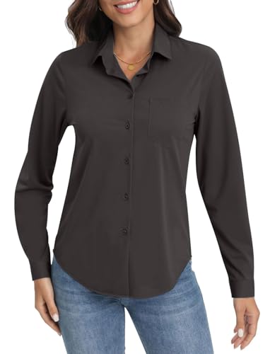 Image of Soft Wrinkle-Free Button Down Stretch Shirts for Women, Breathable Moisture-Wicking Casual Work Dress Tops