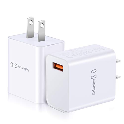 Quick Charge 3.0 Wall Charger, OKRAY 2 Pack 18W Fast Charger Power Adapter Phone Charger Fast Charging Blocks Compatible iPhone 11/XR/XS/iPad, Samsung Galaxy S10/S9/S8, Note 10/9/8, Wireless Charger