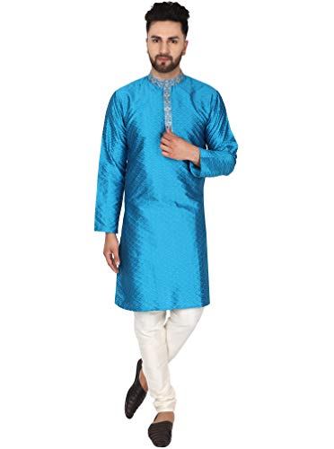 SKAVIJ Men's Art Silk Kurta Pajama Indian Traditional Suit Annivarsary Party Dress Set