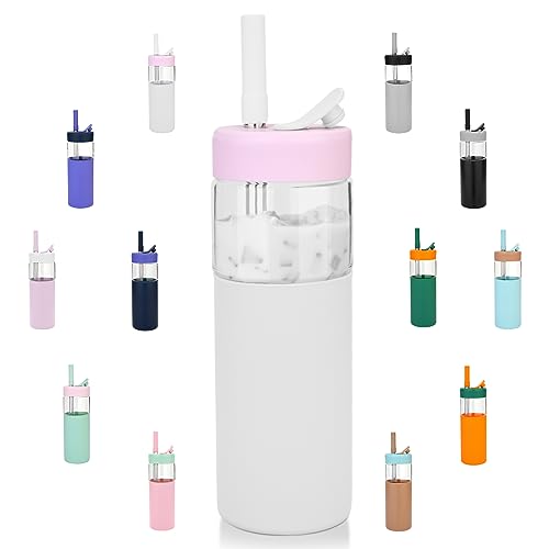Tronco 24 oz Glass Tumbler with Lid & Straw, Iced Coffee Cup - Smoothie Cup with Silicone Lid for Boba Tea, Home, Office, Travel & Gifts, Borosilicate Glass Cups, BPA-Free, Leak-Proof, Dishw