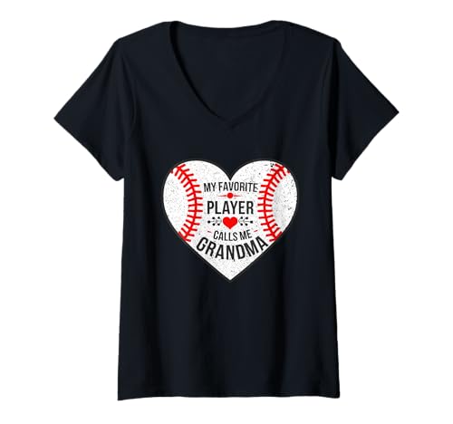 Femme T-shirt de baseball « My Favorite Player Calls Me Grandma » T-Shirt avec Col en V