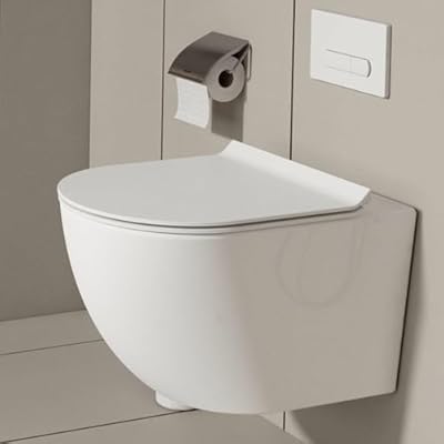 MEJE Wall Hung Toilet Bowl including Soft Close Seat,Dual Flush,Glossy White (Seat Included)