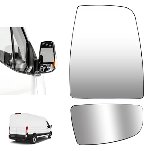 Algrix Passenger Side Upper and Lower Mirror Glass Replacement for Ford Transit 150 250 350 from 2015 to 2025, Heated Convex Chromed Mirrors with Backplate, Replaces CK4Z17K707B BK3Z17K707A
