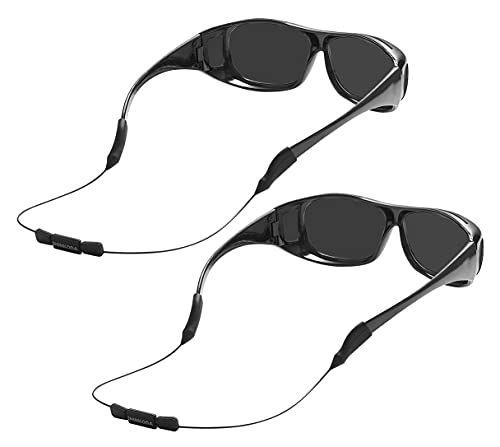 Glasses Strap for Men, No Tail Sunglass Holder Safety Eyeglasses String Lanyard, Adjustable Cable Eyewear Retainer - 2 Pcs, 16 Inch, Black