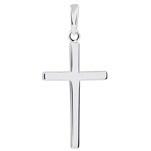 Jewelry America 14k Solid White Gold Classic Plain Religious Cross Pendant
