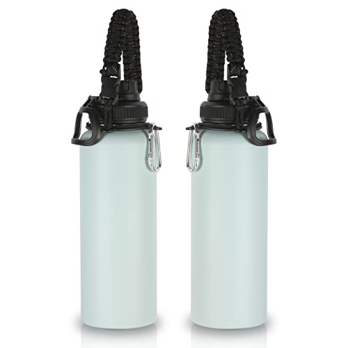 Volhoply Insulated Water Bottles Bulk 2 Pack, 1200ml Stainless Steel Bottle with Paracord Handle & Spout Lid, Double Walled Metal Water Cups with Wide Mouth, Reusable Big jug for Adults(Fog,2 Set)
