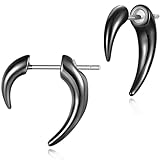 REELMAR Gothic Claw Earrings for Women Men Black Dragon Claw Fake Gauges Earring Jacket Front and Back Earrings Wolf Tooth Horn Goth Punk Stud Earings Fantasy Jewelry (Black)