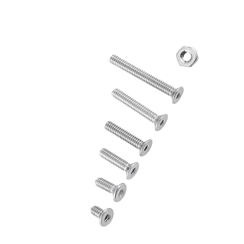 250 Stück M2 Innensechskantschrauben, Innensechskantschrauben, Mutternbolzen mit Sechskantmuttern-Sortiment aus A2-Edelstahl, Vollgewinde, Glatte Oberfläche (C: Flacher Kopf)