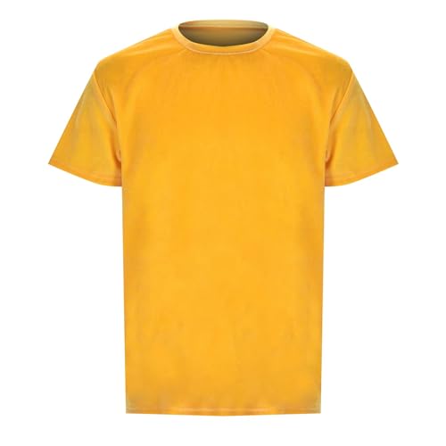 Herren-T-Shirts Samt Velours, modisch, Hip-Hop, schmal, einfach, mit kurzen Ärmeln (Yellow, L)