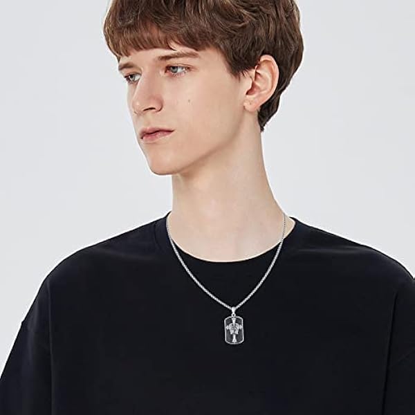 SOESON Collar Saint Michel de plata de ley 925 ángel guardián collar para hombre Amuleto envejecido, protección religiosa Saint Michel, colgante para hombre, collares joyas (20'' 2''), Plata esterlina