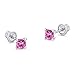 925 Sterling Silver Rhodium Plated 3mm Pink Princess Cut Cubic Zirconia Stud Screwback Girls Earrings