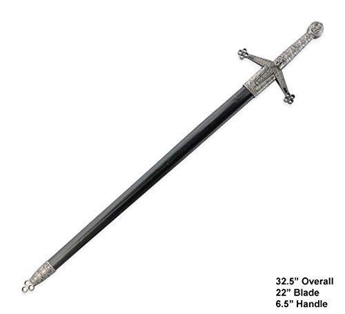 Vulcan Gear 33" Medieval Crusader Sword with Scabbard Series Choose Your Style (Celtic Royal Sword)