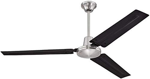 Ciata Lighting Garage Ceiling Fan, Shop Ceiling Fan, Commercial Ceiling Fan, Industrial 56 Inch Three Blade Indoor Ceiling Fan, With Black Steel Blades In Brushed Nickel Finish #TOP20