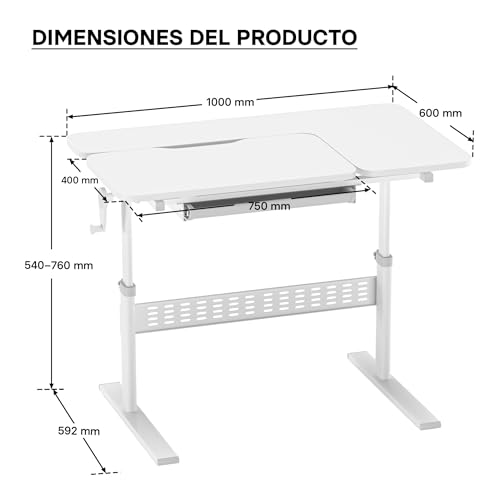 Toboli Escritorio Infantil 100x60cm Regulable en Altura e inclinación Ajustable por manivela - imagen 3