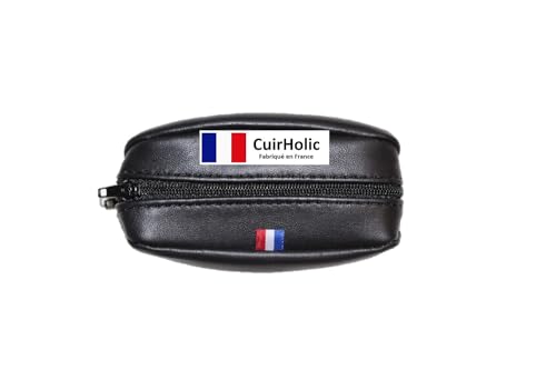 Porte Monnaie Grain de Café - Porte Clé - Porte Billet - Cuir d'Agneau Véritable - Homme - Femme - Noir - Fabriqué en France
