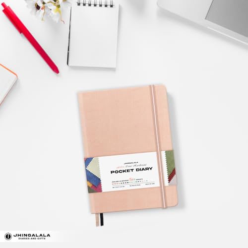 Image of Jhingalala Diaries - Fabric Cover Hardbound Pocket Journal Notebook I Fabric Series Journal Diary For Girls and Women I Pocket Diary With Elastic Closure I Size A6 I 192 Ruled Pages (Lemonade Pink)
