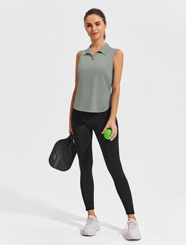 Image of PINSPARK Women Golf Shirts Sleeveless UPF 50+ Tennis Polo V-Neck Quick Dry Athletic T Shirt 1 /4 Zip Collar Workout Tank Top