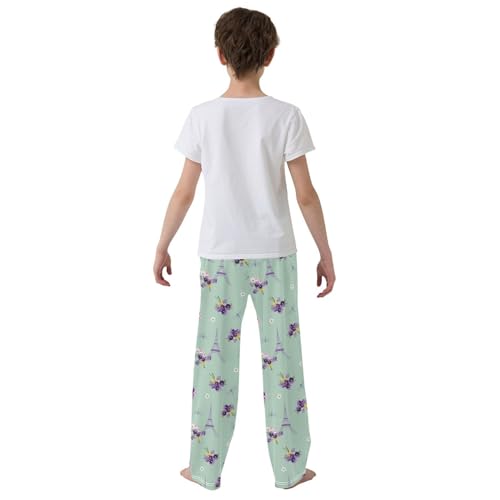 ZZXXB Eiffel Tower Dragonfly Boys Long Pants Soft Trousers Elastic Waist Kids Lounge Bottoms with Pockets S-XL3