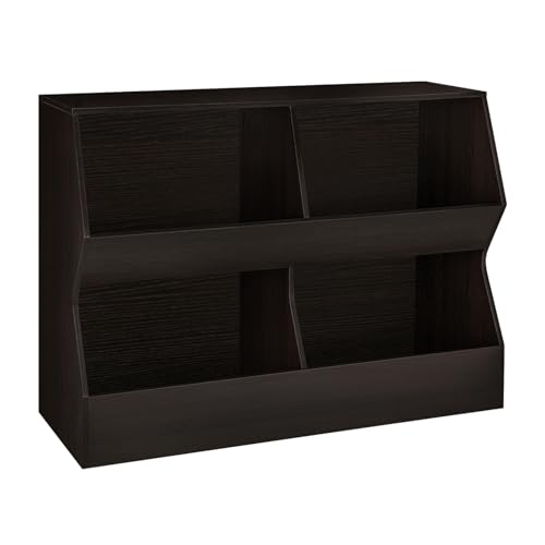 DINZI LVJ Kids Bookshelf, Toy Storage Organizer, Wooden Toy Storage Cabinet, 4 Cubby Children Bookcase, 43.3" L Toddler Book Shelf for Bedroom, Nursery, Hallway, School, Espresso