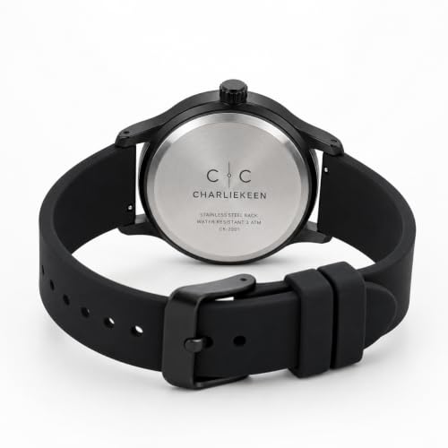 Image of CHARLIEKEEN Analog Watch with Black Dial and Silicone Strap | Minimalist Dial, Gift Box Included, Index Hour Markers, Analogue Display, Unisex Design