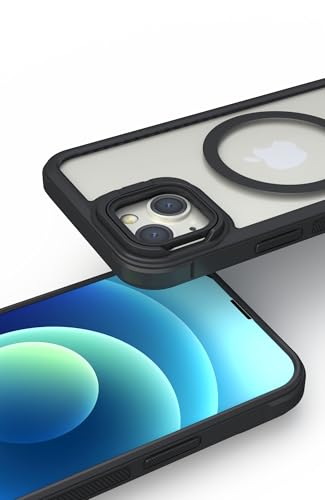 Image of Pirum Plastic Back Cover Case for Apple iPhone 15 Plus | Flex Stand Series | Kickstand with Camera Cover | Wireless Charging Compatible | Matte Black