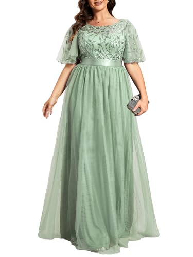 Robe de soirée longue tulle paillettes grande taille robe formelle vert menthe 52
